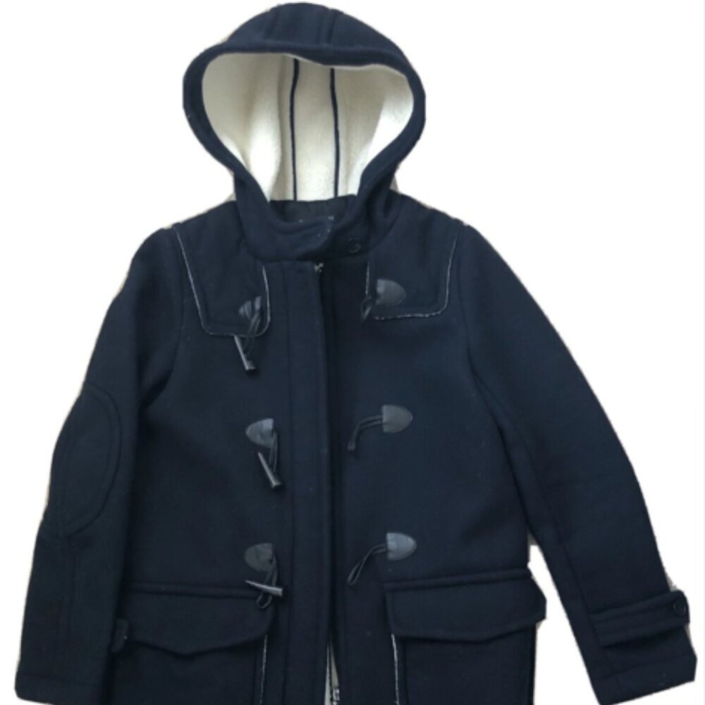 Zara Basic Women's Ladies Dark Blue Navy Wool Coat Jacket with Hood Size (L) - Picture 1 of 12